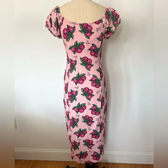 RARE BETSEY JOHNSON COTTON/SPAN MIDI DRESS IN CHERRY PIE! Size S - Picture 4 of 6